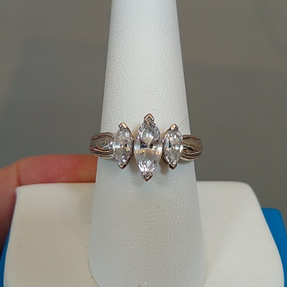 14K White Gold Three Stone Ring